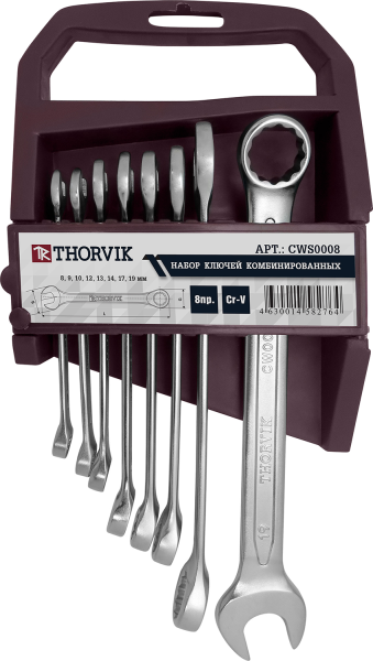 Thorvik / CWS0008 Набор ключей гаечных комбинированных на держателе, 8-19 мм, 8 предметов (4/24)